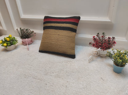 Handmade Kilim Pillow Cover: Upcycled Turkish Woven Rug, 12x12