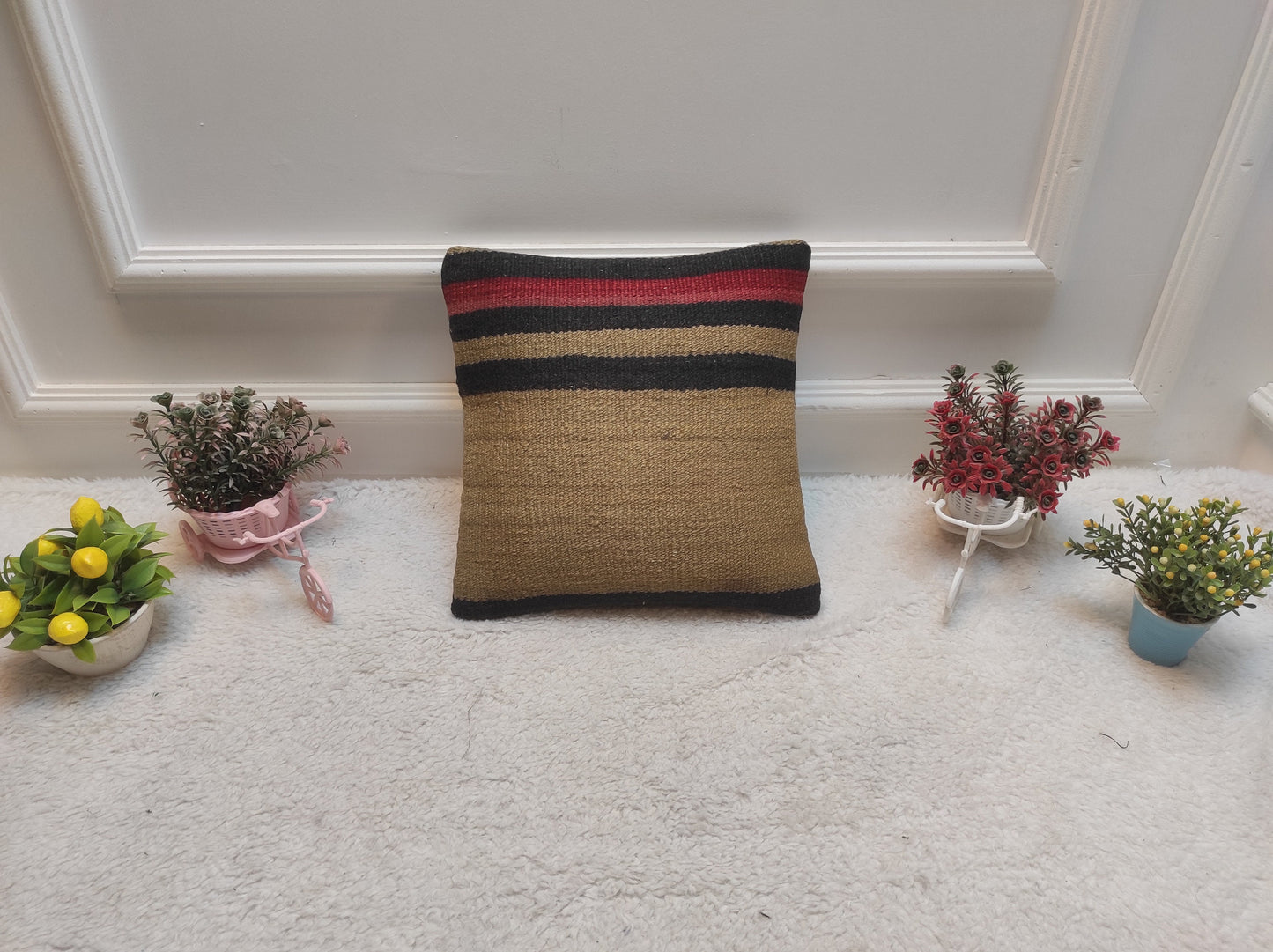 Handmade Kilim Pillow Cover: Upcycled Turkish Woven Rug, 12x12
