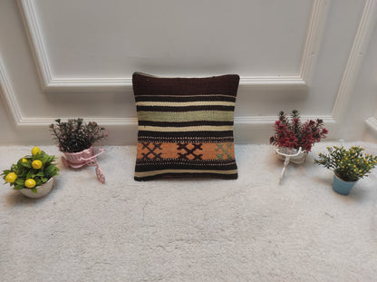Handmade Kilim Pillow Cover: Upcycled Organic Wool, Bohemian Decor (12x12 in)