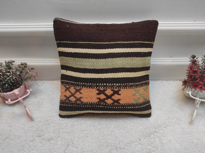 Handmade Kilim Pillow Cover: Upcycled Organic Wool, Bohemian Decor (12x12 in)