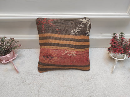 Handmade Kilim Pillow Cover: Upcycled Organic Wool Throw Pillow (12x12 inc)