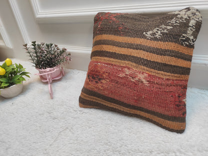 Handmade Kilim Pillow Cover: Upcycled Organic Wool Throw Pillow (12x12 inc)