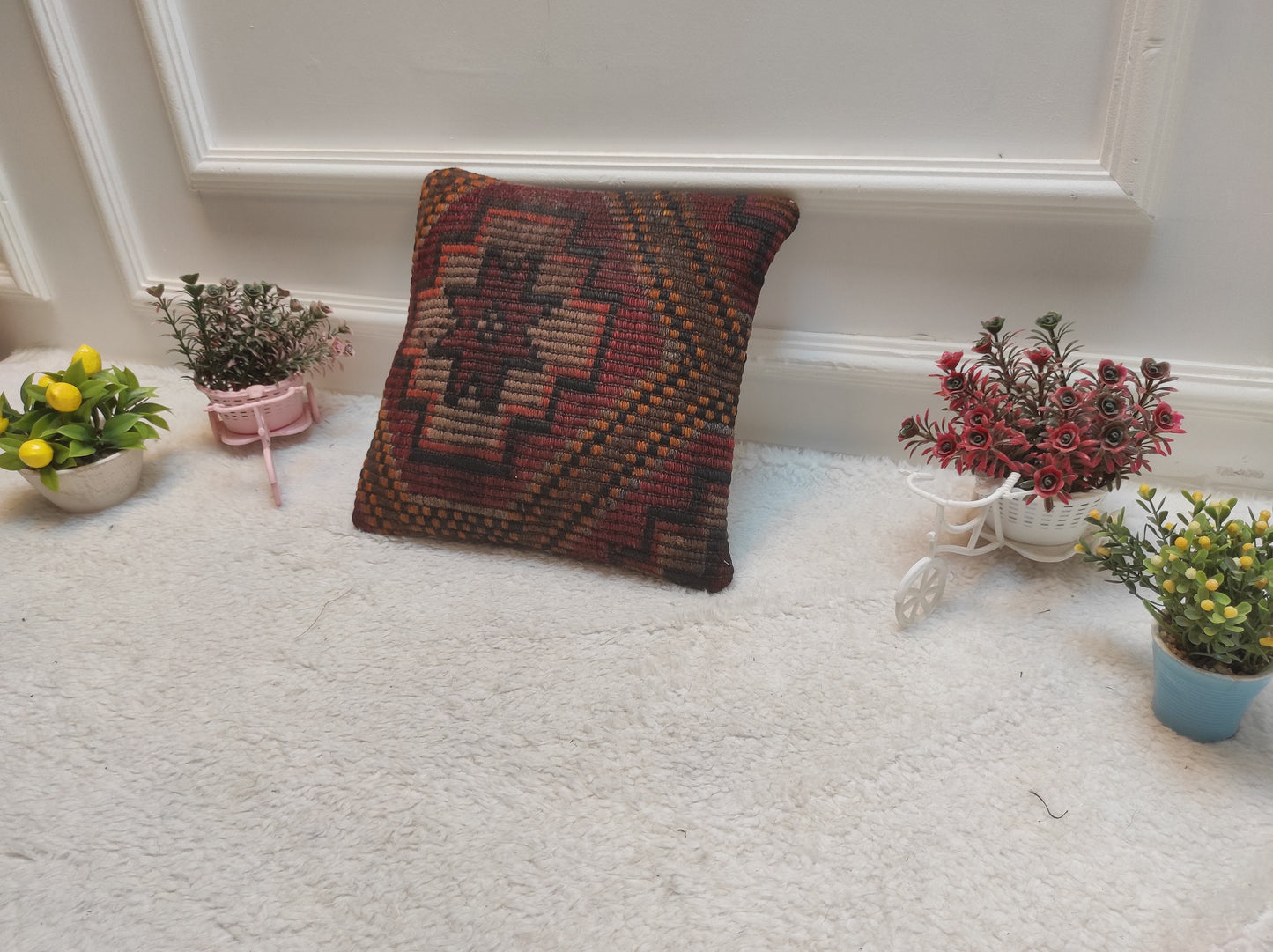 Handmade Kilim Pillow Cover: Organic Wool Throw Pillow, 12x12 inch