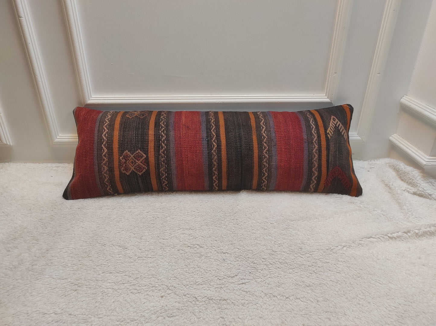 Handmade Kilim Lumbar Pillow Cover: Upcycled Anatolian Rug, 12x36