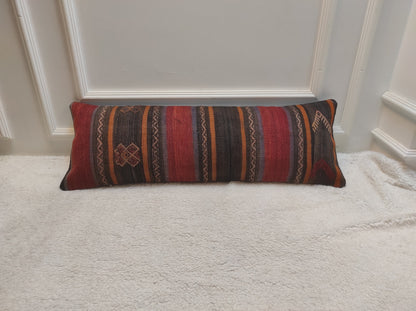 Handmade Kilim Lumbar Pillow Cover: Upcycled Anatolian Rug, 12x36