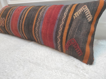 Handmade Kilim Lumbar Pillow Cover: Upcycled Anatolian Rug, 12x36