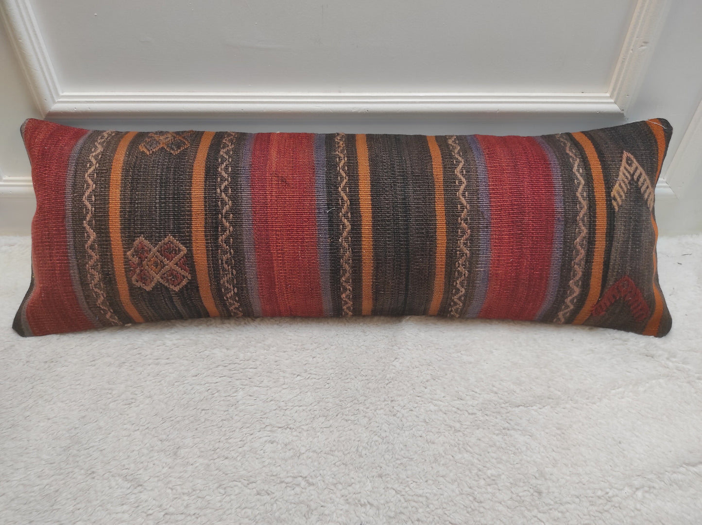 Handmade Kilim Lumbar Pillow Cover: Upcycled Anatolian Rug, 12x36