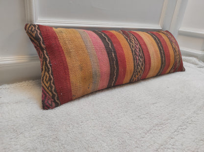 Handmade Kilim Pillow Cover: Upcycled Woven Rug, 12x36