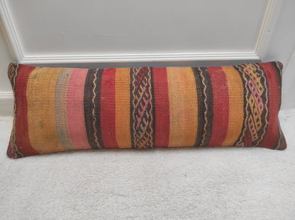 Handmade Kilim Pillow Cover: Upcycled Woven Rug, 12x36