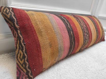 Handmade Kilim Pillow Cover: Upcycled Woven Rug, 12x36
