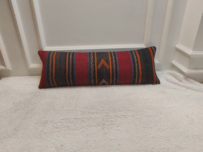Handmade Kilim Pillow Cover: Upcycled Woven Rug, Ethnic Striped Cushion (12x36)