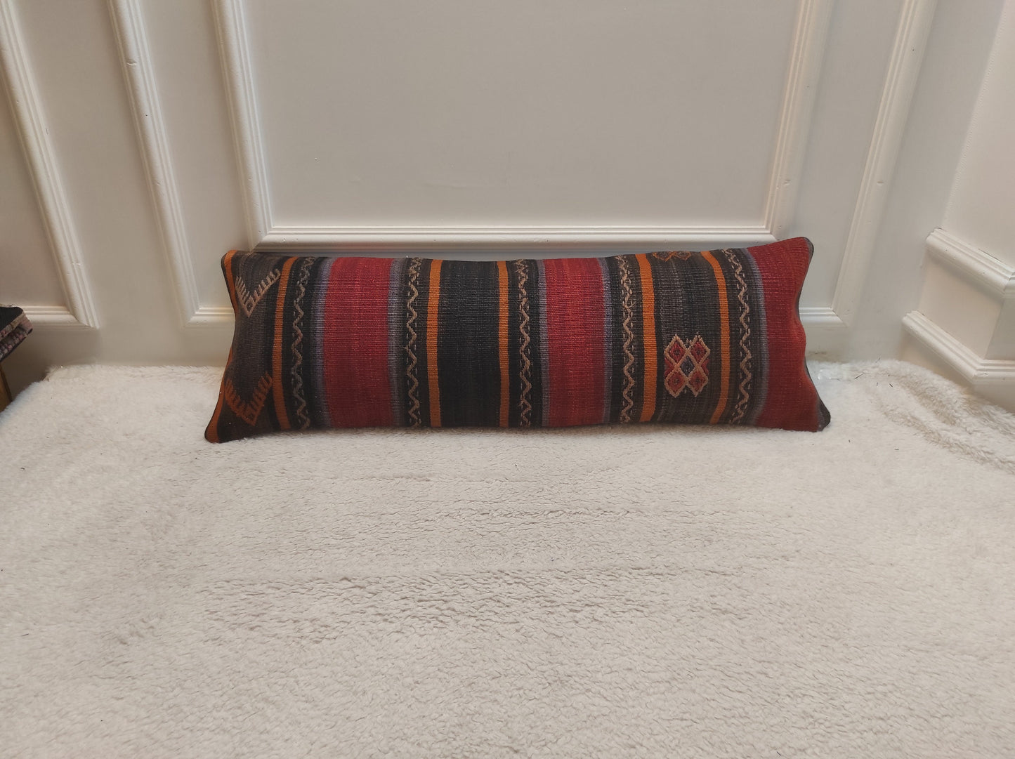 Handwoven Kilim Lumbar Pillow Cover: Antique Anatolian Rug, 12x36