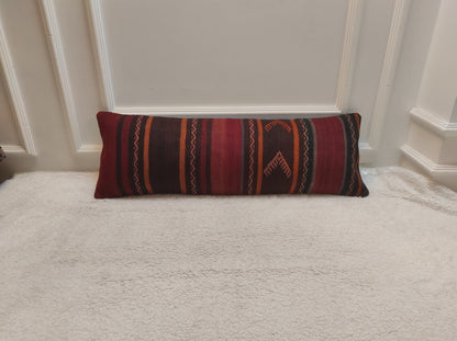 Handmade Kilim Lumbar Pillow Cover: Upcycled Woven Rug, 12x36
