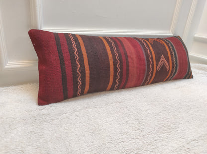 Handmade Kilim Lumbar Pillow Cover: Upcycled Woven Rug, 12x36