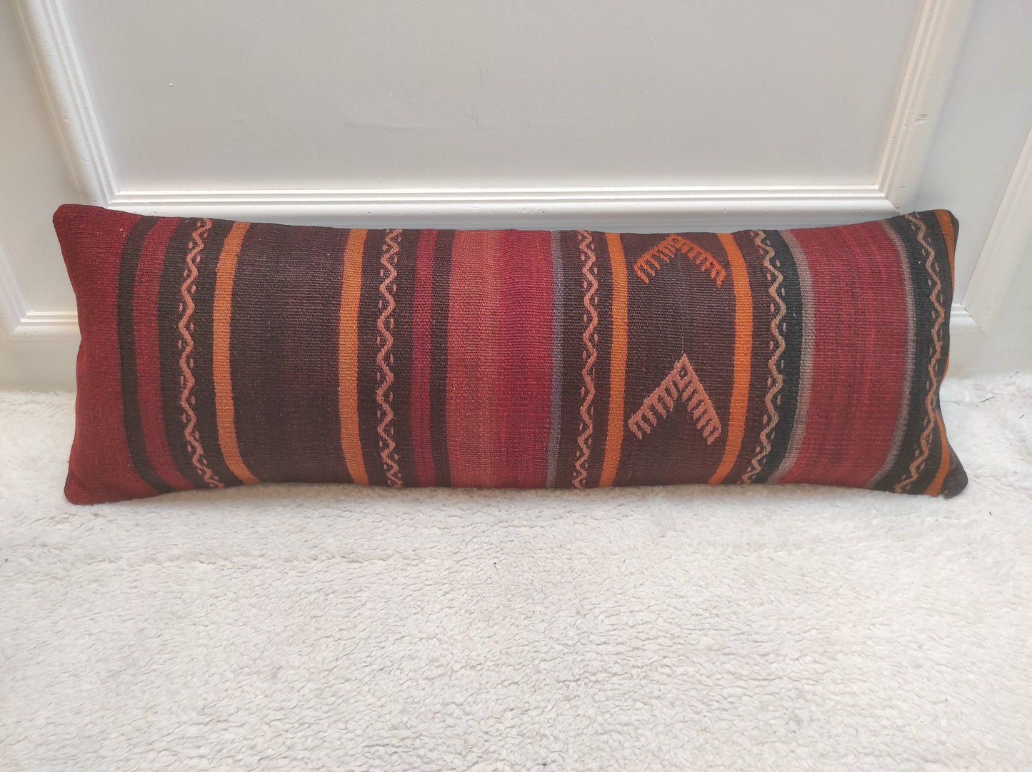 Handmade Kilim Lumbar Pillow Cover: Upcycled Woven Rug, 12x36
