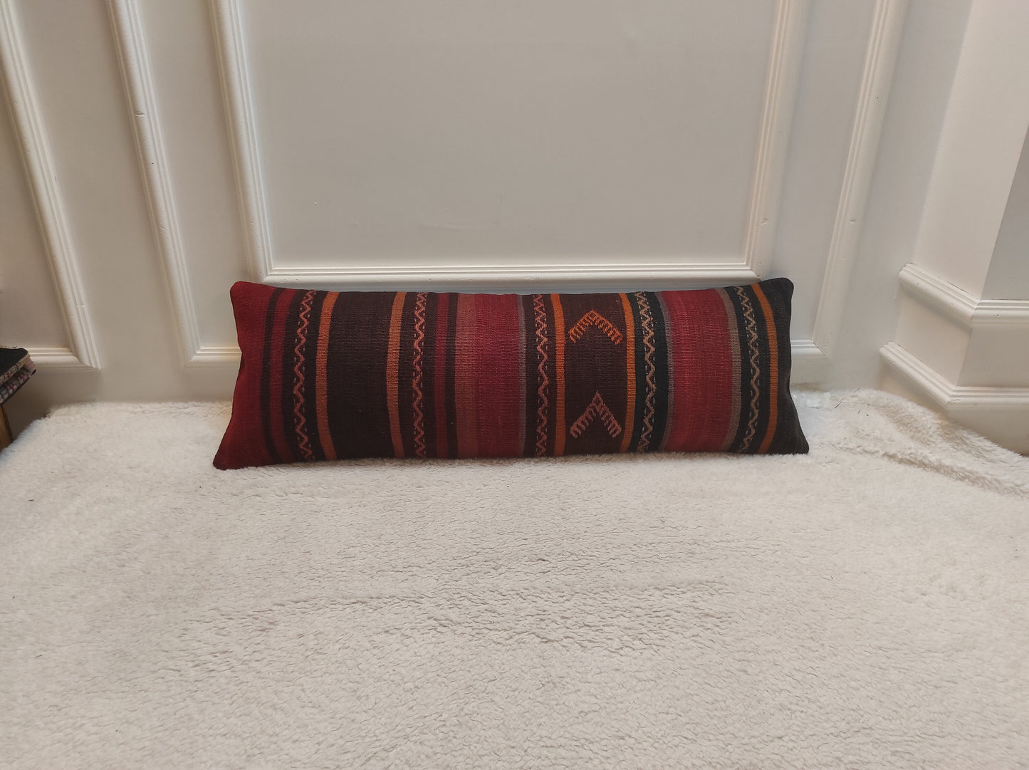 Handwoven Kilim Lumbar Pillow Cover: Rustic Ethnic Decor (12x36)