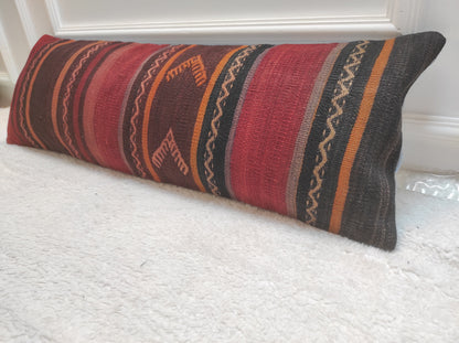 Handwoven Kilim Lumbar Pillow Cover: Rustic Ethnic Decor (12x36)