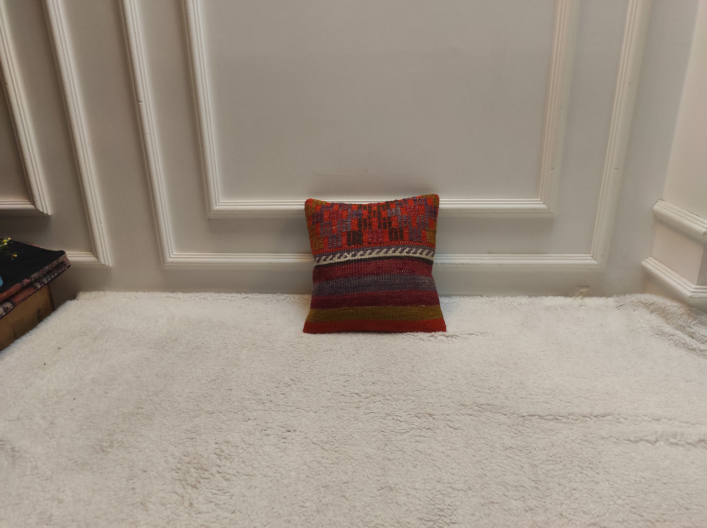 Handmade Kilim Pillow Cover: Striped Woven Wool, 12x12 inch