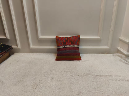 Handmade Kilim Pillow Cover: Striped Woven Wool, 12x12 inch