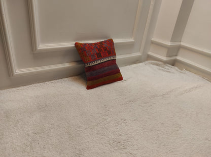 Handmade Kilim Pillow Cover: Striped Woven Wool, 12x12 inch