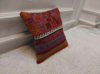 Handmade Kilim Pillow Cover: Striped Woven Wool, 12x12 inch