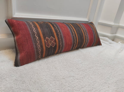 Handmade Kilim Lumbar Pillow Cover: Upcycled Anatolian Rug, 12x36