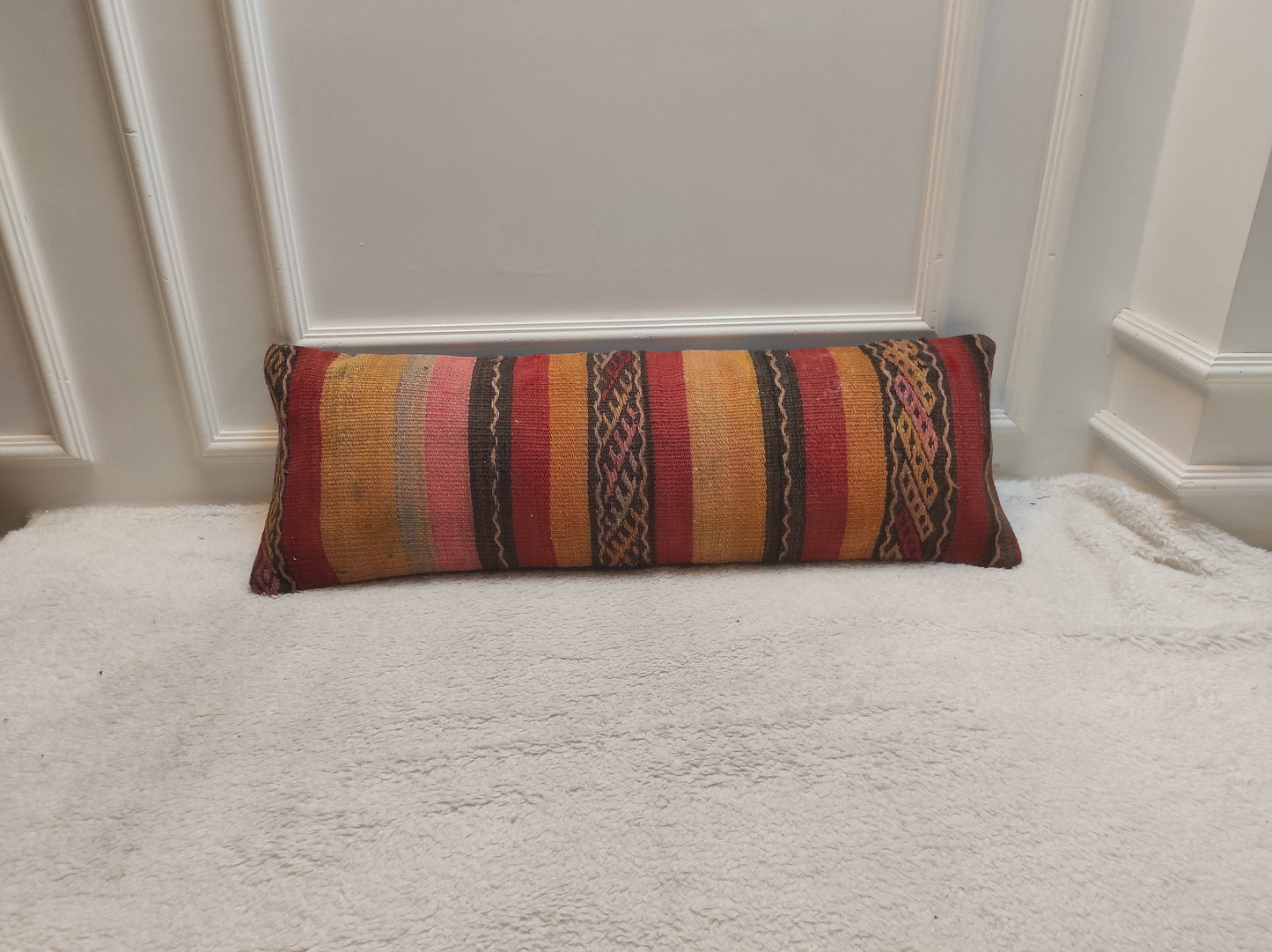 Handmade Kilim Pillow Cover: Upcycled Woven Rug, 12x36