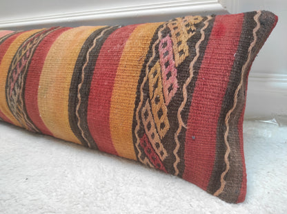 Handmade Kilim Pillow Cover: Upcycled Woven Rug, 12x36