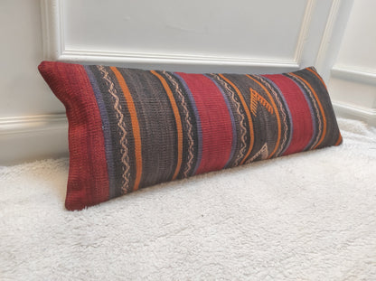 Handmade Kilim Pillow Cover: Upcycled Woven Rug, Ethnic Striped Cushion (12x36)