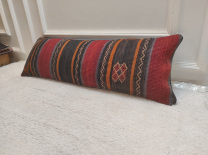 Handwoven Kilim Lumbar Pillow Cover: Antique Anatolian Rug, 12x36