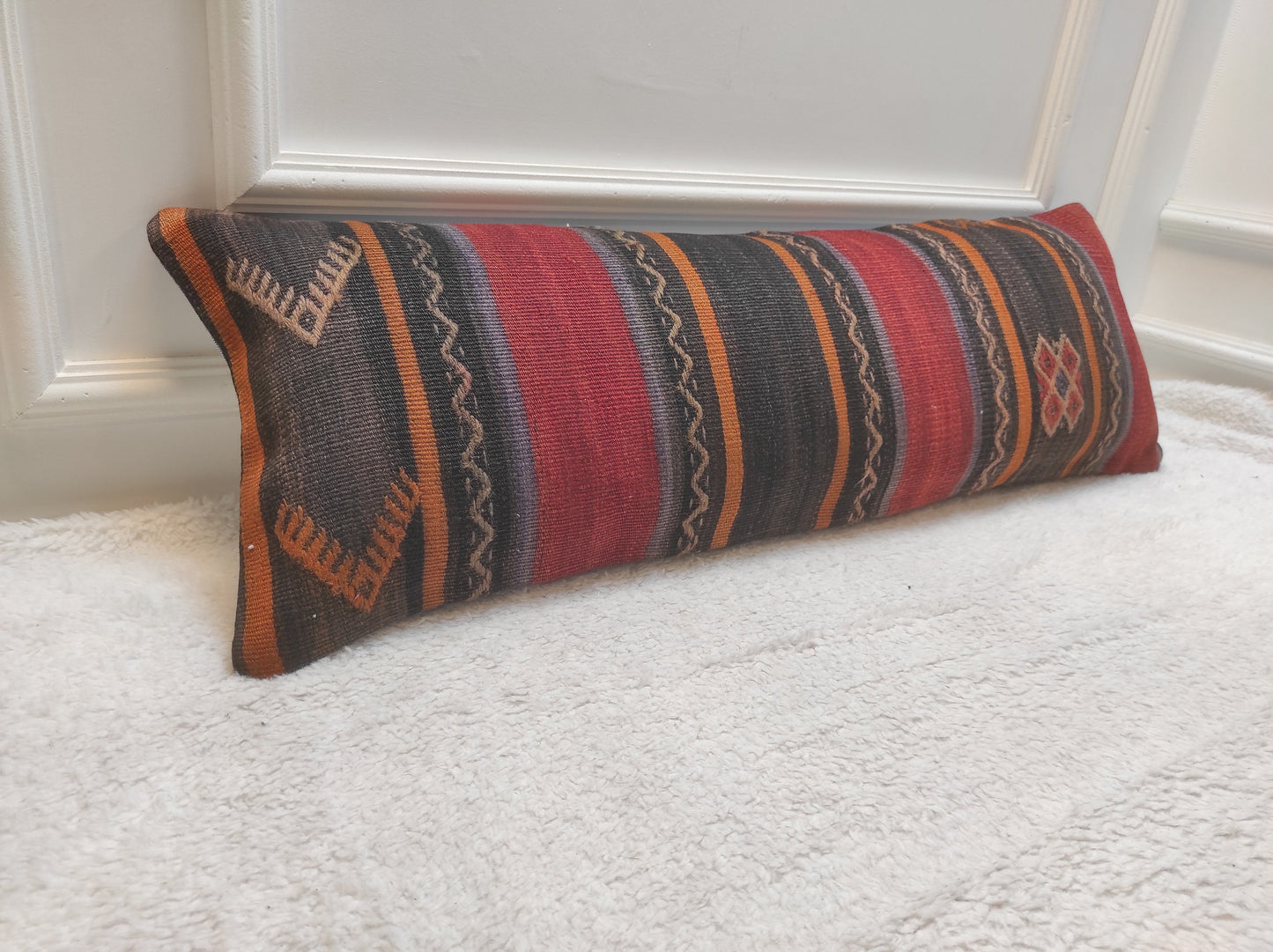 Handwoven Kilim Lumbar Pillow Cover: Antique Anatolian Rug, 12x36