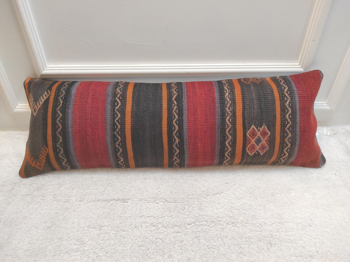 Handwoven Kilim Lumbar Pillow Cover: Antique Anatolian Rug, 12x36