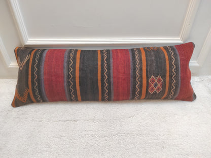 Handwoven Kilim Lumbar Pillow Cover: Antique Anatolian Rug, 12x36