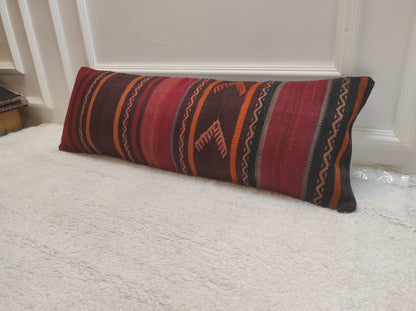 Handmade Kilim Lumbar Pillow Cover: Upcycled Woven Rug, 12x36