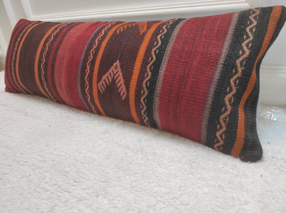 Handmade Kilim Lumbar Pillow Cover: Upcycled Woven Rug, 12x36