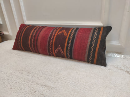 Handwoven Kilim Lumbar Pillow Cover: Rustic Ethnic Decor (12x36)