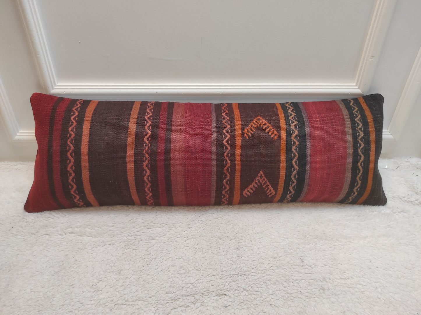 Handwoven Kilim Lumbar Pillow Cover: Rustic Ethnic Decor (12x36)