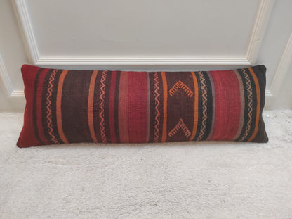 Handwoven Kilim Lumbar Pillow Cover: Rustic Ethnic Decor (12x36)