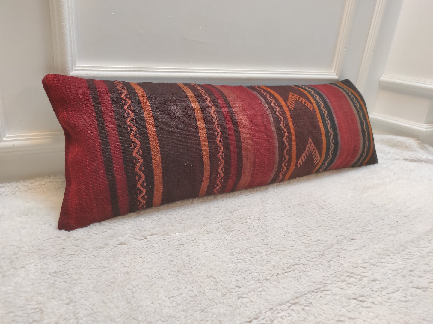 Handwoven Kilim Lumbar Pillow Cover: Rustic Ethnic Decor (12x36)