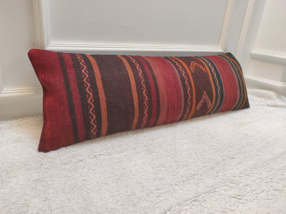 Handwoven Kilim Lumbar Pillow Cover: Rustic Ethnic Decor (12x36)