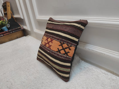Handmade Kilim Pillow Cover: Upcycled Woven Rug, 12x12 inc