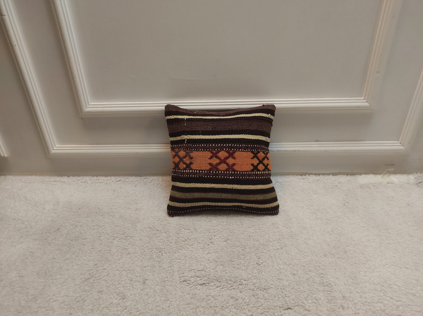 Handmade Kilim Pillow Cover: Upcycled Woven Rug, 12x12 inc