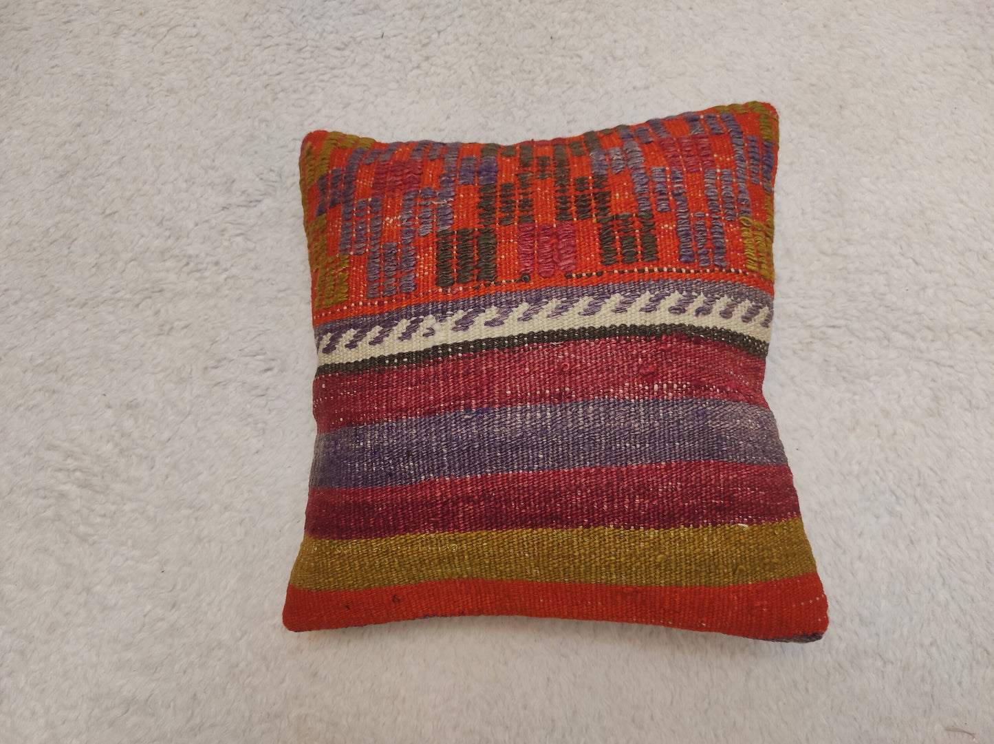 Handmade Kilim Pillow Cover: Striped Woven Wool, 12x12 inch
