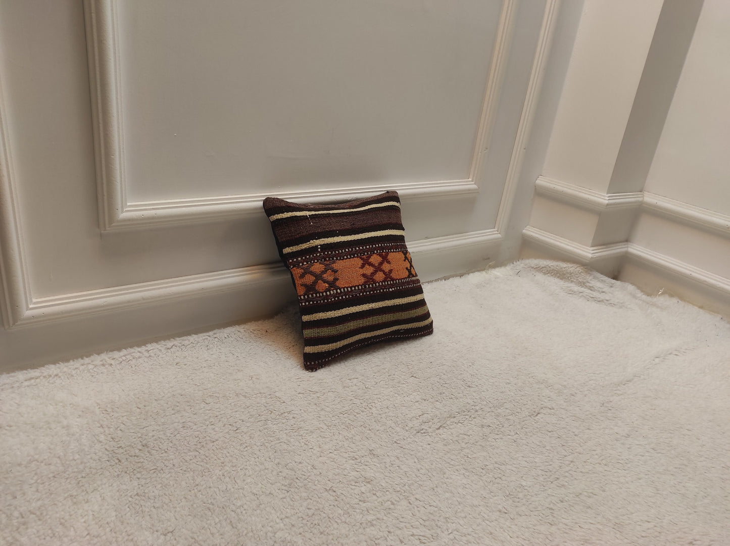 Handmade Kilim Pillow Cover: Upcycled Woven Rug, 12x12 inc