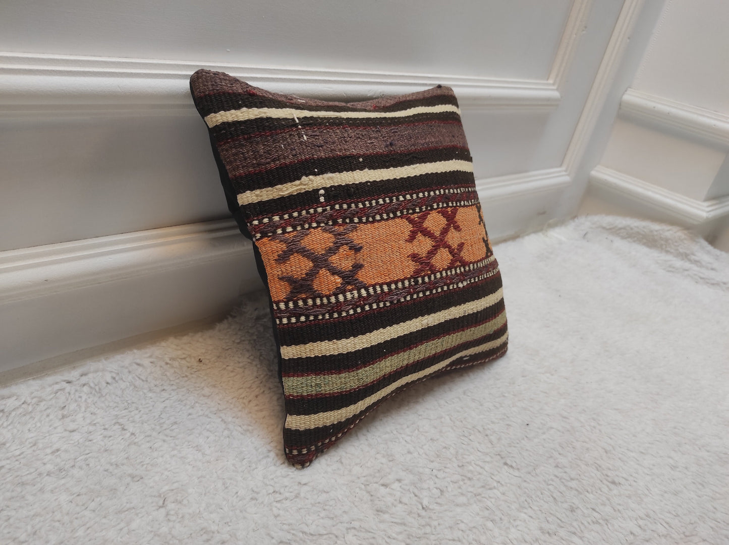 Handmade Kilim Pillow Cover: Upcycled Woven Rug, 12x12 inc