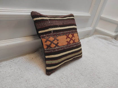 Handmade Kilim Pillow Cover: Upcycled Woven Rug, 12x12 inc