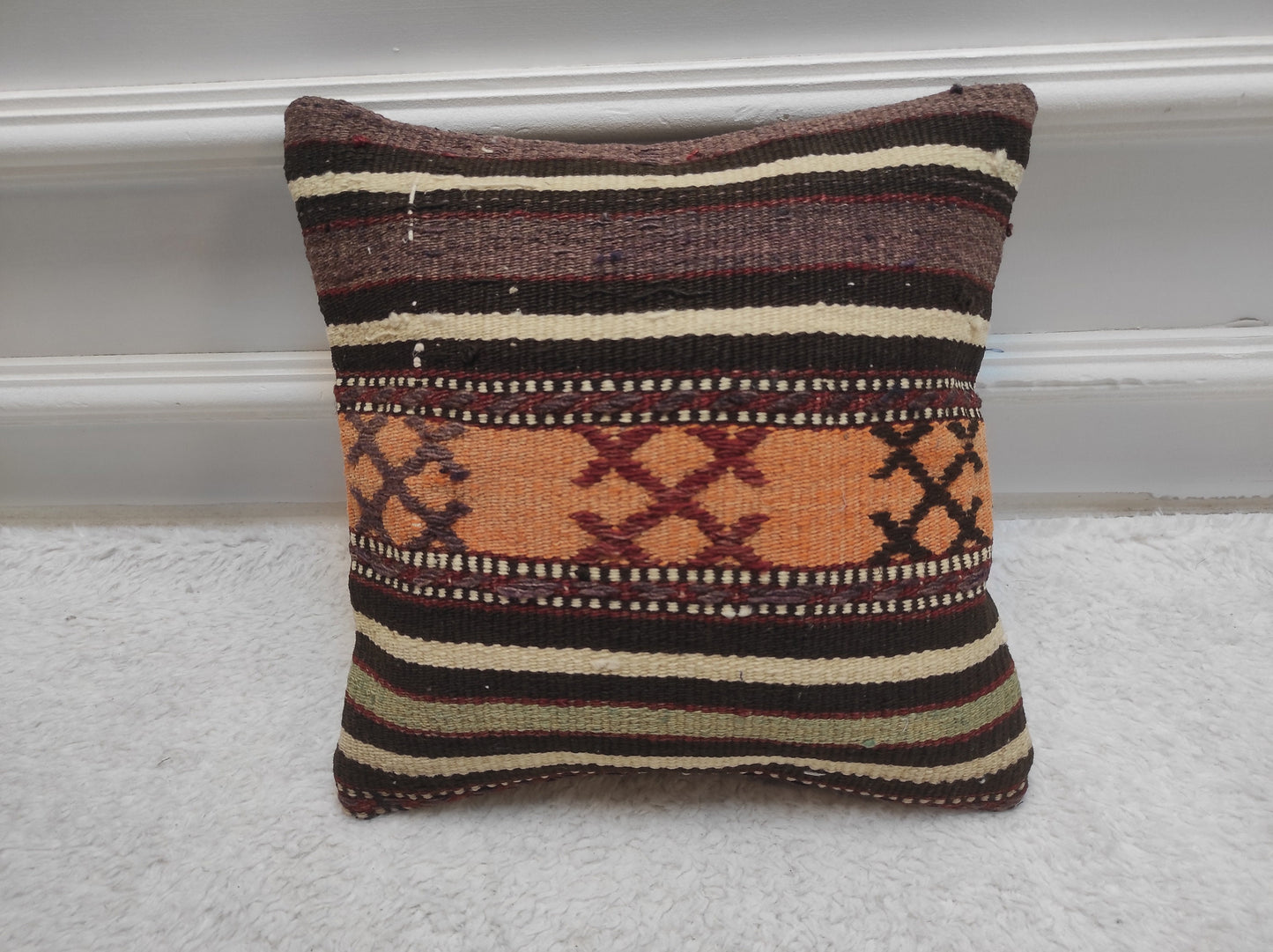 Handmade Kilim Pillow Cover: Upcycled Woven Rug, 12x12 inc