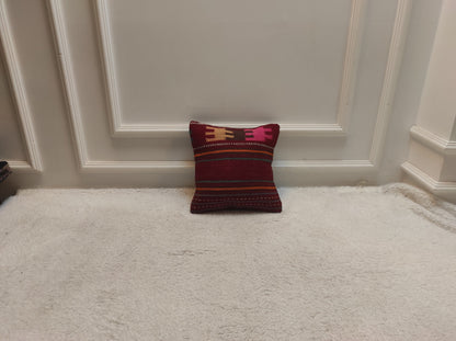 Handmade Kilim Pillow Cover, Red Striped Woven Rug, 12x12 Inc
