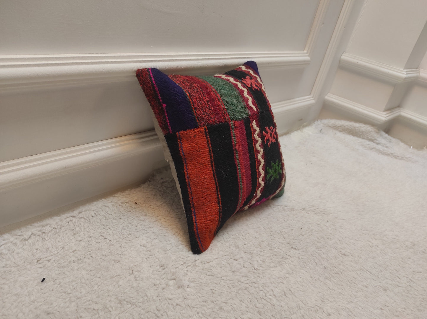 Handmade Kilim Pillow Cover: Upcycled Woven Rug, 12x12 Inch