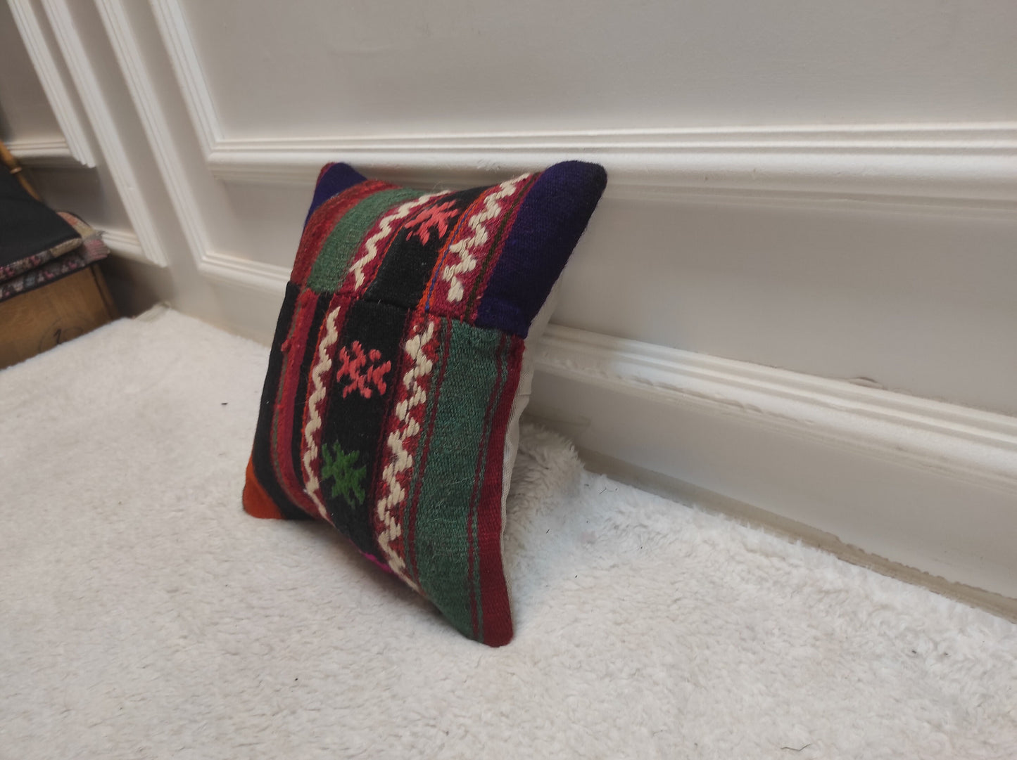 Handmade Kilim Pillow Cover: Upcycled Woven Rug, 12x12 Inch
